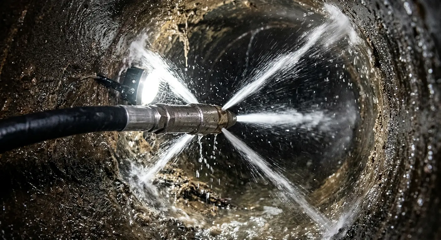 High-pressure hydro jetting nozzle cleaning sewer pipe for Emergency Drain Service in Nephi